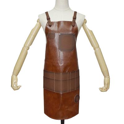 China Durable High Quality Professional Hairdressing Leather Apron Custom Logo Hairdressing Apron Florist Brown Overalls for sale