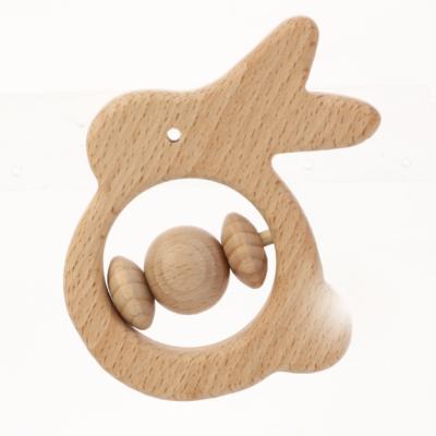 China Animal Teether Ring Pain Relief Natura Wood Wooden Musical Baby Teething Wooden Rattle Baby Toys for sale