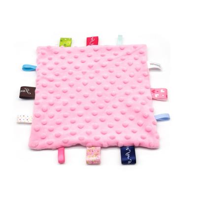 China Anti-Static Baby Plush Calming Blanket With Colorful Tags Fit Lovely Toys Sensory Baby Safety Blankets for sale