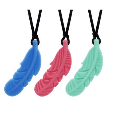 China Easy Loose Clasps for Safety Autism Biting Sensory Chew Necklaces for Boys and Girls Feather Baby Silicone Teether Necklace for sale