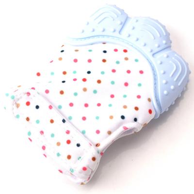 China Reuseable Adjustable Strap Fold Noise and Textured Silicone Soothing Teething Mitt Chew Toys Infant Teether for sale