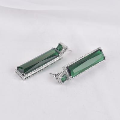 China Hot Sale 18k Gold Fashion Jewelry Zircon Good Workmanship Fashion Jeweler Big Green Glass Earrings Women for sale