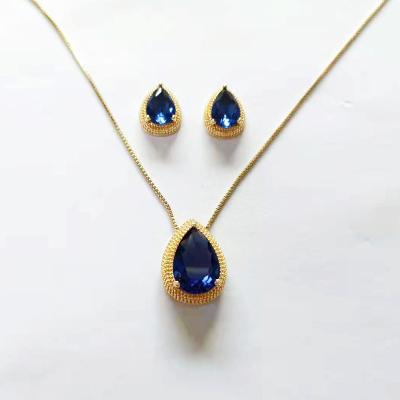 China New FASHIONABLE 18K Gold Plated Jewelry Set Pear Shaped Blue Green Earrings Necklace Jewelry Luxury Set for sale