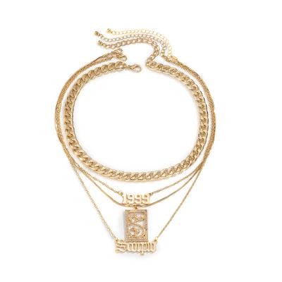 China Summer Female Cuban Letter Chain High Quality Temperament Retro Multilayer Pendant Necklace for sale