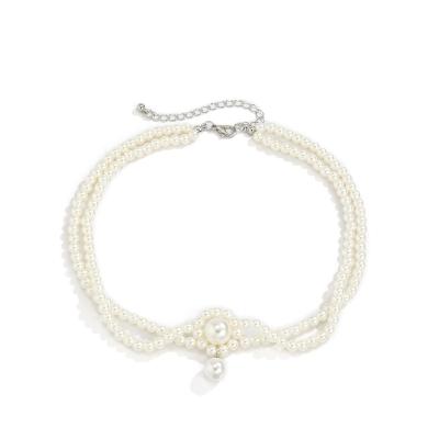 China Simple Vintage Temperament Candy And Artificial Pearl Clavicle Necklace Women Double Chain for sale