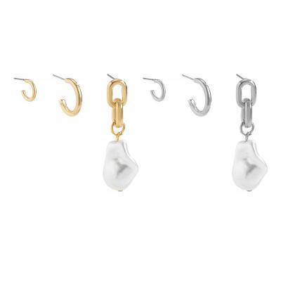 China High Quality Girl's Alloy Circle Hoop Earrings Charm Dangling Baroque Pearl Dangle Earrings Set for sale