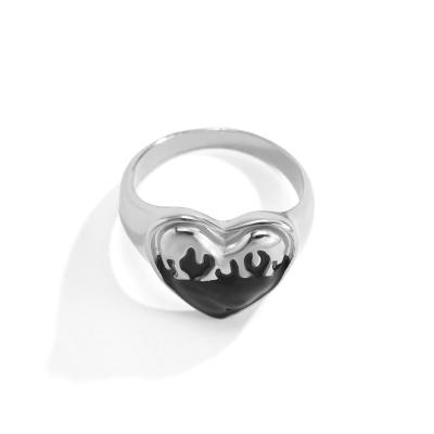 China 2021 summer temperament heart ring female niche design retro vintage retro oil drop love ring for sale