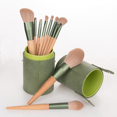 China Angular Blush 10 Beech Handle With Brush Case Brush Barrel Set Makeup Tools Makeup Brush Set for sale