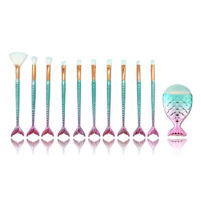 China Angular Blush Logo 10 Mermaid Makeup Brush Custom Fishtail Eye Brush Set for sale