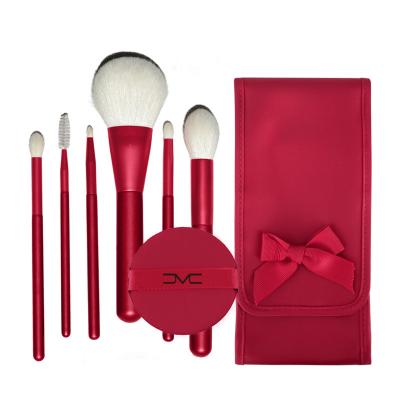 China Angular Blush Custom LOGO 6 White Wool Makeup Tip Brush Set With Brush Bag for sale