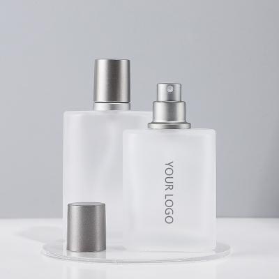 China Cosmetic Custom LOGO 30 50ml Frosted Square Glass Perfume Spray Bottle For Men And Women for sale