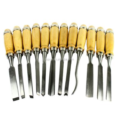 China 12 Piece Hand Chisel Wood Carving Carving Tool Kit Professional Woodworking Steel Gouge for sale