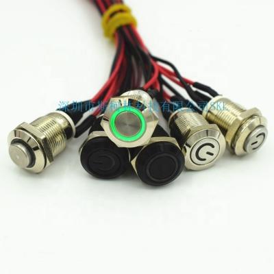 China 12MM Round Brass Nickel Plated Hole Metal Button Switch Momentary With LED Lamp 5 Color 3V-24V Waterproof IP65 Illuminated Switch Strip Line 50CM for sale