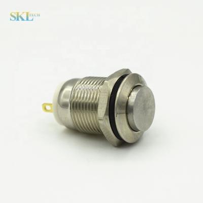 China Metal Switch 12mm Round Nickel Plated Brass Button Momentary Reset High Head IP65 Waterproof 2 Pin Start Button for sale