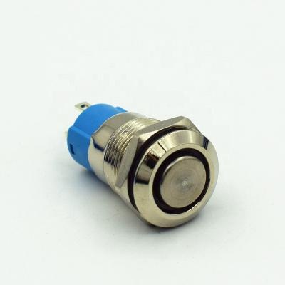 China Round Head 12mm Metal Knob Nickel Plated Brass Flat Round Self Locking Switch With 3-36v Pin 3-36v IP65 Waterproof LED Ring Lamp 4 Multicolor for sale