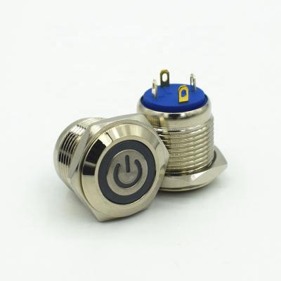 China 16mm Series Metal Nickel Plated Brass Switch Reset Momentary 4 Pin 1NO Illuminated Switch 3-24v Waterproof Contact Start IP65 One for sale