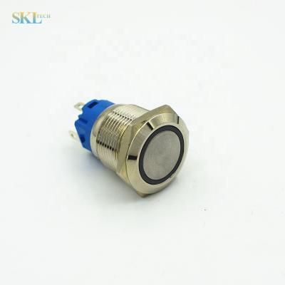 China 5 12-24V IP65 19mm Momentary Pin Metal Brass Nickel Plated Economy Button Switch Waterproof Multicolor Lamp 5 12-24V With Ring Lamp for sale