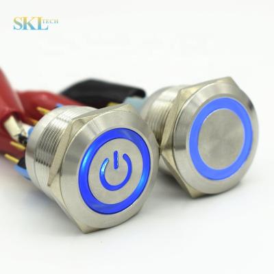 China 22MM Stainless Steel Metal Momentary Switch Push Button With Illumination 12V 24V 220V Blue Waterproof Car Lamp Motor PC Auto Power Star for sale