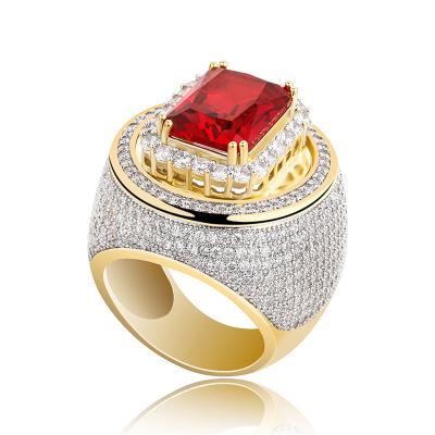 China Wholesale CLASSIC Men's CZ Gemstone Hip Hop Zirconia Iced Out Zircon Wedding Ring Red for sale