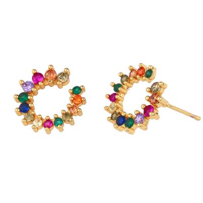 China Girls Rainbow Jewelry Fashion Circle Earrings Rhinestone Rhinestone Stud Rainbow Earrings for sale