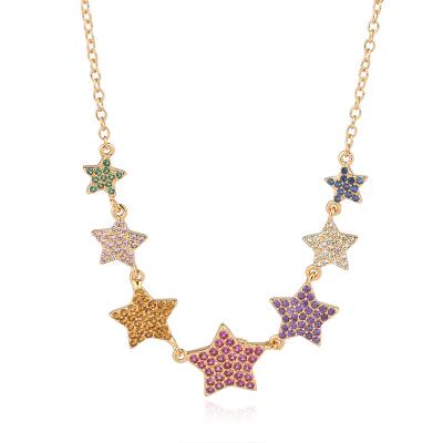 China Cute Women's Gold Plated Rhinestone Brass Star Choker Necklace for sale