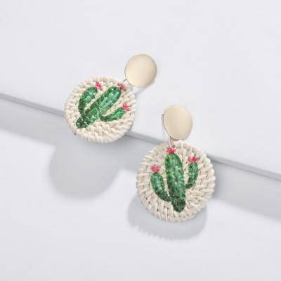 China Boho Earrings Wholesale Weave Cactus Drop Earrings Boho Rattan Dangle Statement Earrings for sale