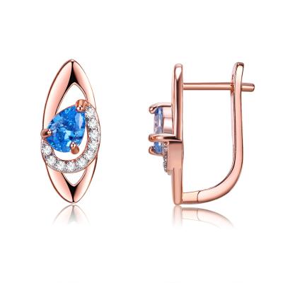 China 2021 Casual/Sporty Ladies Fashion Jewelry Rose Gold Plated Brass Blue Earings Cubic Huggie Earrings for sale