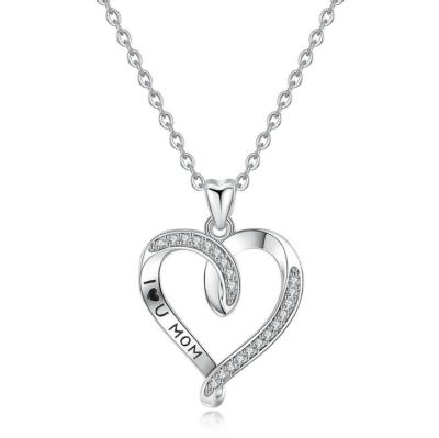 China Letter Pendant 925 Sterling Silver Rhinestone Heart Pendant Necklaces I LOVE YOU For Women's Day for sale