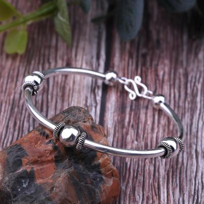 China Pure Silver Bracelet 11Gram Sterling Silver Bead Bracelet Pure Bangle For Woman Female for sale