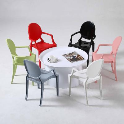 China (Size)Adjustable High Quality White Arm Around Ghost Chair Home Furniture Modern Stackable Plastic Dining Chair PP Dining Chair for sale