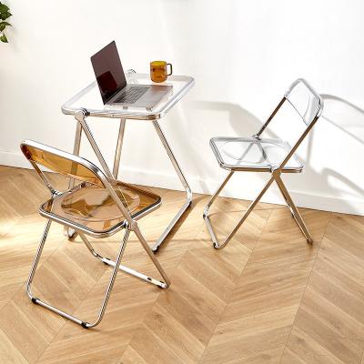 China Nordic adjustable plastic single backrest coffee chair view iron acrylic transparent folding chair (height) restaurant dining chair for sale