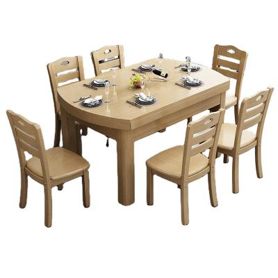 China Adjustable Traditional Restaurant Soild (Height) Wooden Dining Table Set 6 Seater Luxury Extendable Dining Tables And 6 Chairs For Home for sale