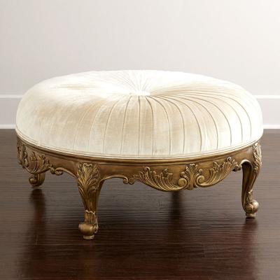 China Mid Century Velvet Stool Fabric Stool (Height) Adjustable Modern Luxury Round Stool Solid Wood Soft Ottoman Stool for sale