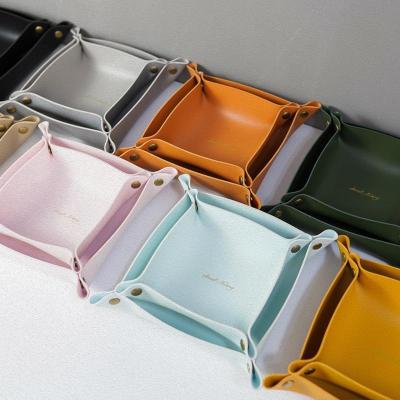 China PU Cross-border leather storage tray desktop PU leather jewelry cosmetics key storage box new style for sale