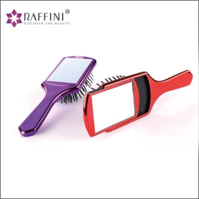 China Compact Creative Design Private Label Plastic Square Palette Hair Brush With Sliding Mirror for sale