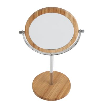 China Free Standing Girls Mirror Desk Brand New Double Side Round Wooden Makeup Mirror With Wooden Base for sale