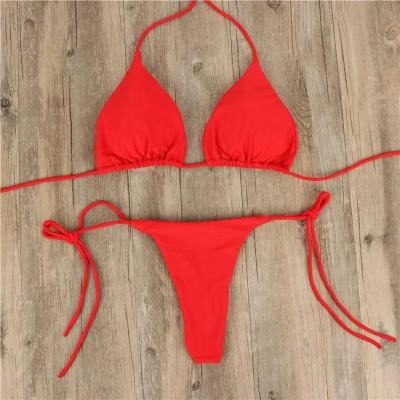 China Plus size 2023 new sexy low-waist women's beach three-point swimsuit pump swimsuit solid color bikini for sale