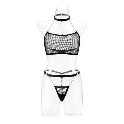 China 2023 new arrival sexy women's metal mesh underwear lingerie Spandex/polyester sex chain costume bra for sale