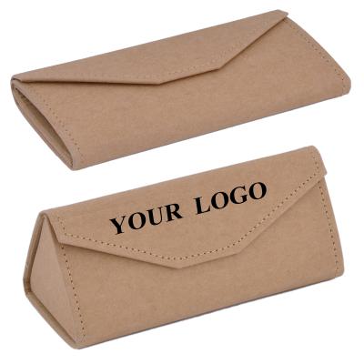 China Portable Foldable Durable Eye Glasses Case Eco-friendly Custom Logo Kraft Paper Triangle Folding Sunglasses Box for sale