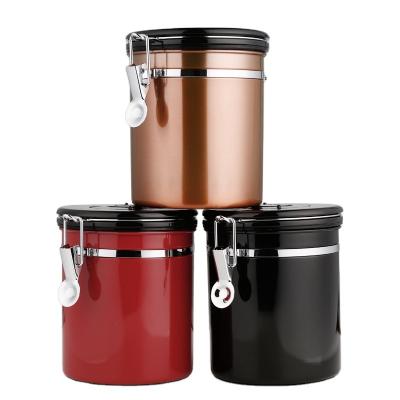 China Durable Steel Sealed Pot with Airtight Tea Sugar Coffee Storage Canister, Stainless Steel Exhaust Metal Coffee Bean Seal Canister for sale