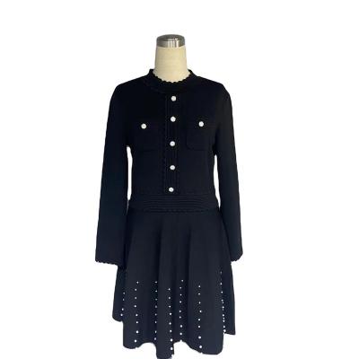 China Anti-wrinkle fashion design temperament long sleeve retro elegant fit women dress for sale