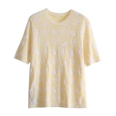 China Anti-wrinkle China Supplier Crew Neck Short Sleeves Knit Womens Summer Full Lace Cutout for sale