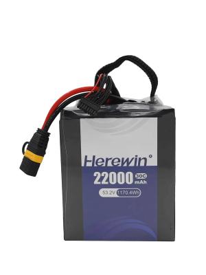 China Soft Pack UAV Drone Battery 53.2V Herewin 14S 22000MAH AI Aircraft Drone LFP LIPO Agricultural Battery for sale