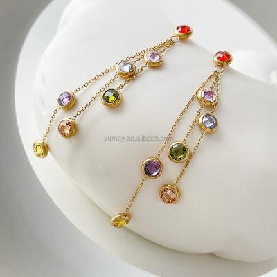 China CLASSIC 2022 New Design High Quality Stone Long Dangling Earrings 18k Gold Plated Long Earring Rhinestone Dangle Earrings For Wome for sale