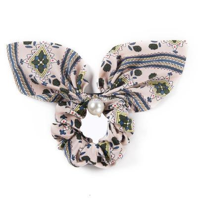 China Popular High Quality Scrunchies Elastic Hair Bands Flower Stripe Pony Tail Holder Stain Hair Sctunchies Chiffon With Bow For Women for sale