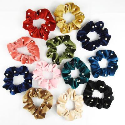 China Scrunchy Fashion Velvet with Beads for Women Girls Kids Fashion Winter Style Hair Accessories for sale