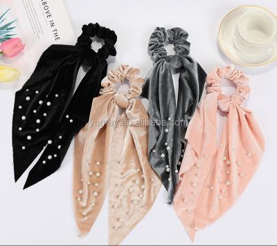 China Trendy scrunchy hair bow with pearlsfor kids girls women elastic hair band hair accessories bow clip fashion design summer style for sale