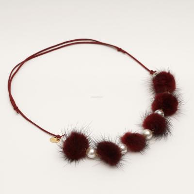 China Fashion Pompom Necklace For Women Girls Kids Pearl Necklace Winter Jewelry Real Fur Fashion Accessories for sale