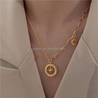 China Custom Fashion Jewelry Necklace Rope Chain Necklace Gold Medallion Compass Pendant Trendy North Star Trendy for sale