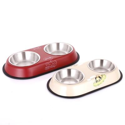 China Small Dog Puppy Feeder and Cat Food Water Bowl Large Stainless Steel Sustainable Feeding Bowls Non Slip Pet Double Bowl for sale